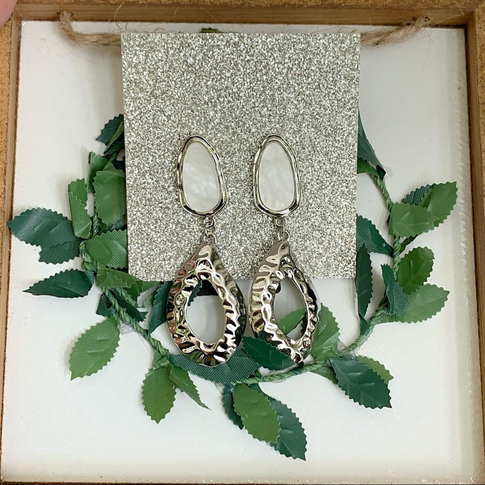 Silver Drop Earrings with Stone
